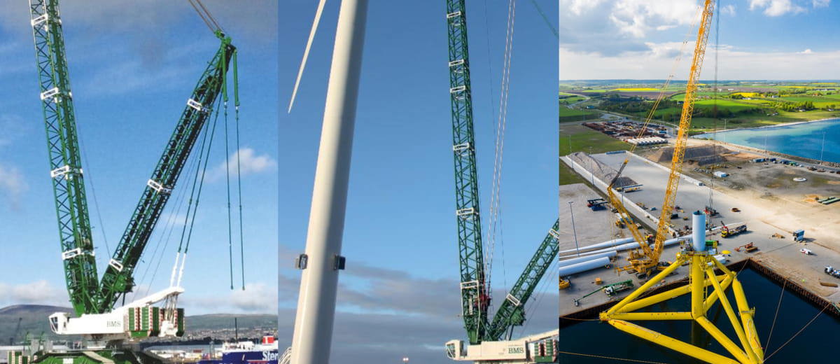 BMS kraner håndterer vindmøllekomponenter til onshore og offshore projekter