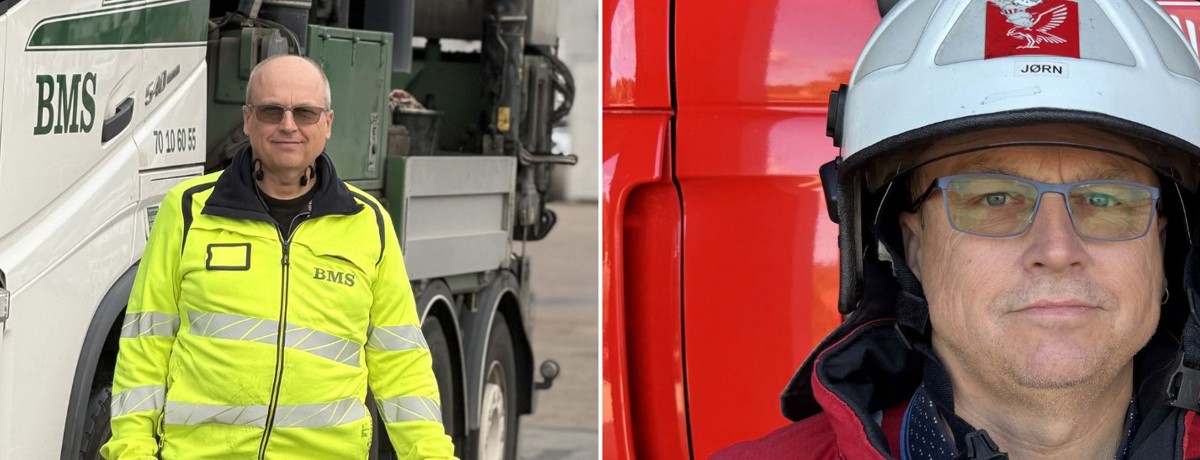 Jørn foran sin lastbilkran og i fuld brandmandsuniform